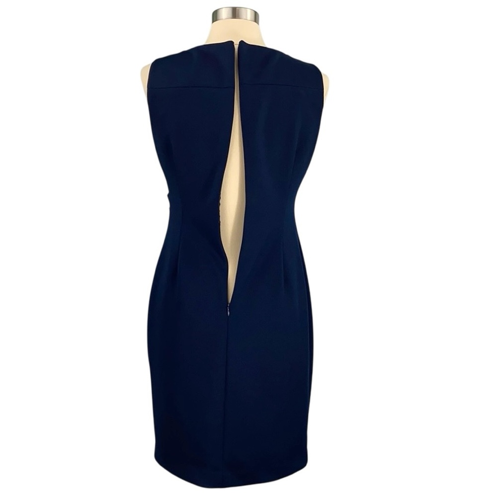 Calvin Klein Navy Blue Side Pleated Classic Sleeveless Midi BodyCon Sheath Dress - Picture 8 of 16